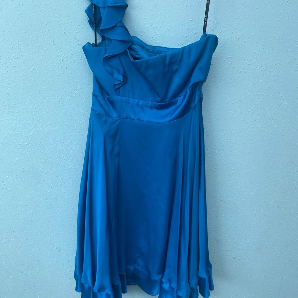 Vintage Bebe Blue one shoulder dress